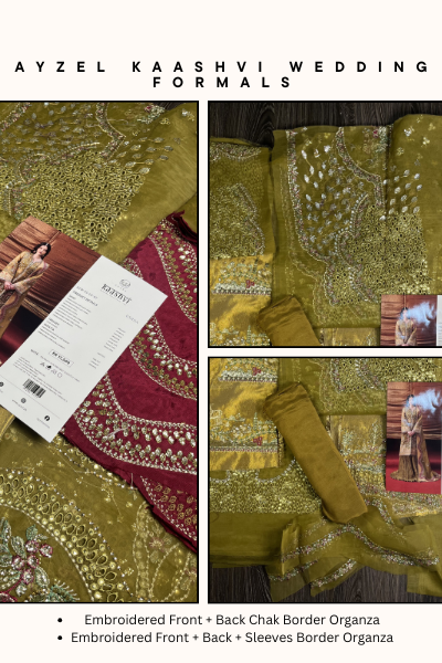 Kaashvi by Ayzel Organza Embroidered 3PC Suit – AAF25KW USHNA AZW-25-V2-07 | Unstitched Wedding Formal