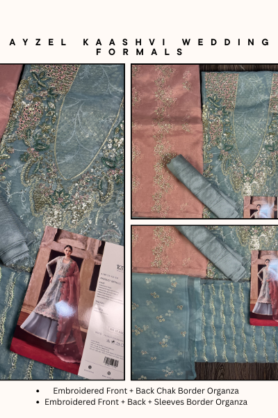 Kaashvi by Ayzel Embroidered Organza 3PC Suit – AAF25KW RAVINA AZW-25-V2-04 | Unstitched Wedding Formal