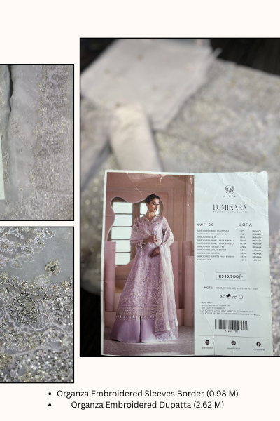 Ayzel Luminara Embroidered Organza 3PC Suit – AWF-06 CORA | Unstitched Wedding Formal