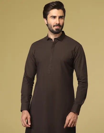 J. Men’s-DARK BROWN BLENDED KURTA PAJAMA | JJKP-S-32580