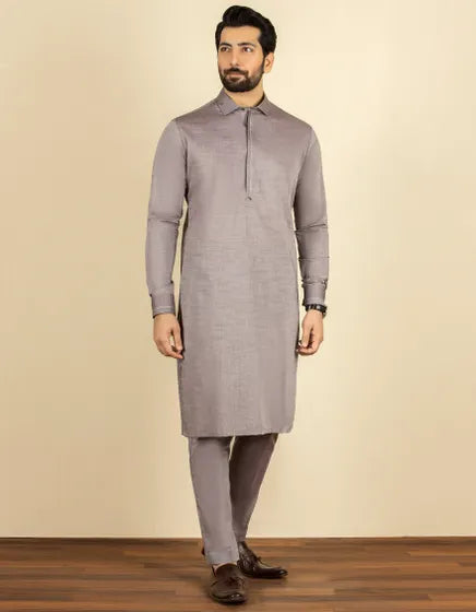 J. Men’s-TWO TONE GREY COTTON KURTA PAJAMA | JJKP-S-32599