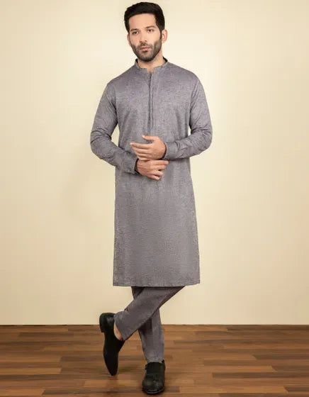 J. Men’s-GREY BLENDED KURTA PAJAMA | JJKP-S-32606