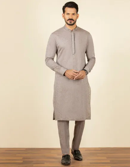 J. Men’s-BEIGE BLENDED KURTA PAJAMA | JJKP-S-32608