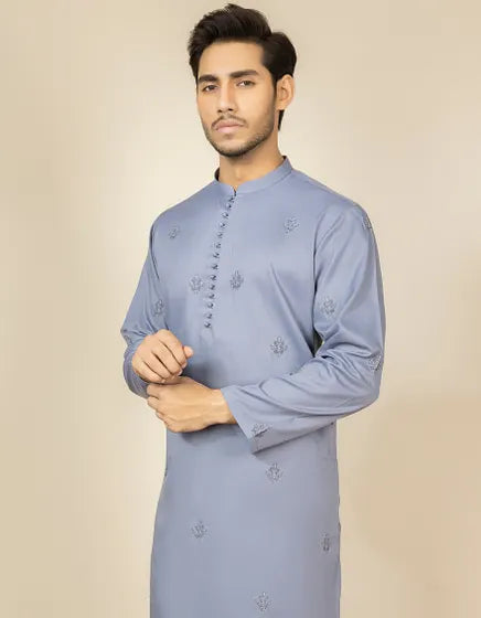 J. Men’s-PERIWINKLE BLENDED KURTA PAJAMA | JJKP-S-34175