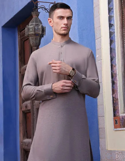 J. Men’s-LIGHT BROWN BLENDED KURTA PAJAMA | JJKP-A-34249