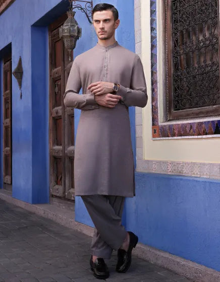 J. Men’s-LIGHT BROWN BLENDED KURTA PAJAMA | JJKP-A-34249