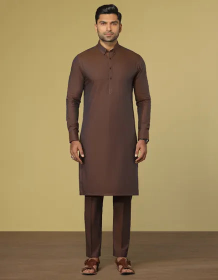 J. Men’s-RUST COTTON KURTA PAJAMA | JJKP-S-36914