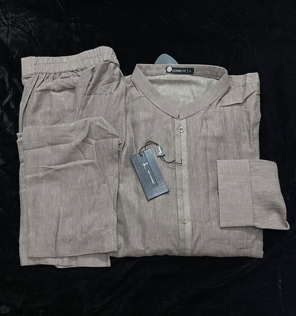 J. Men’s-LIGHT BROWN BLENDED KURTA PAJAMA | JJKP-A-34249