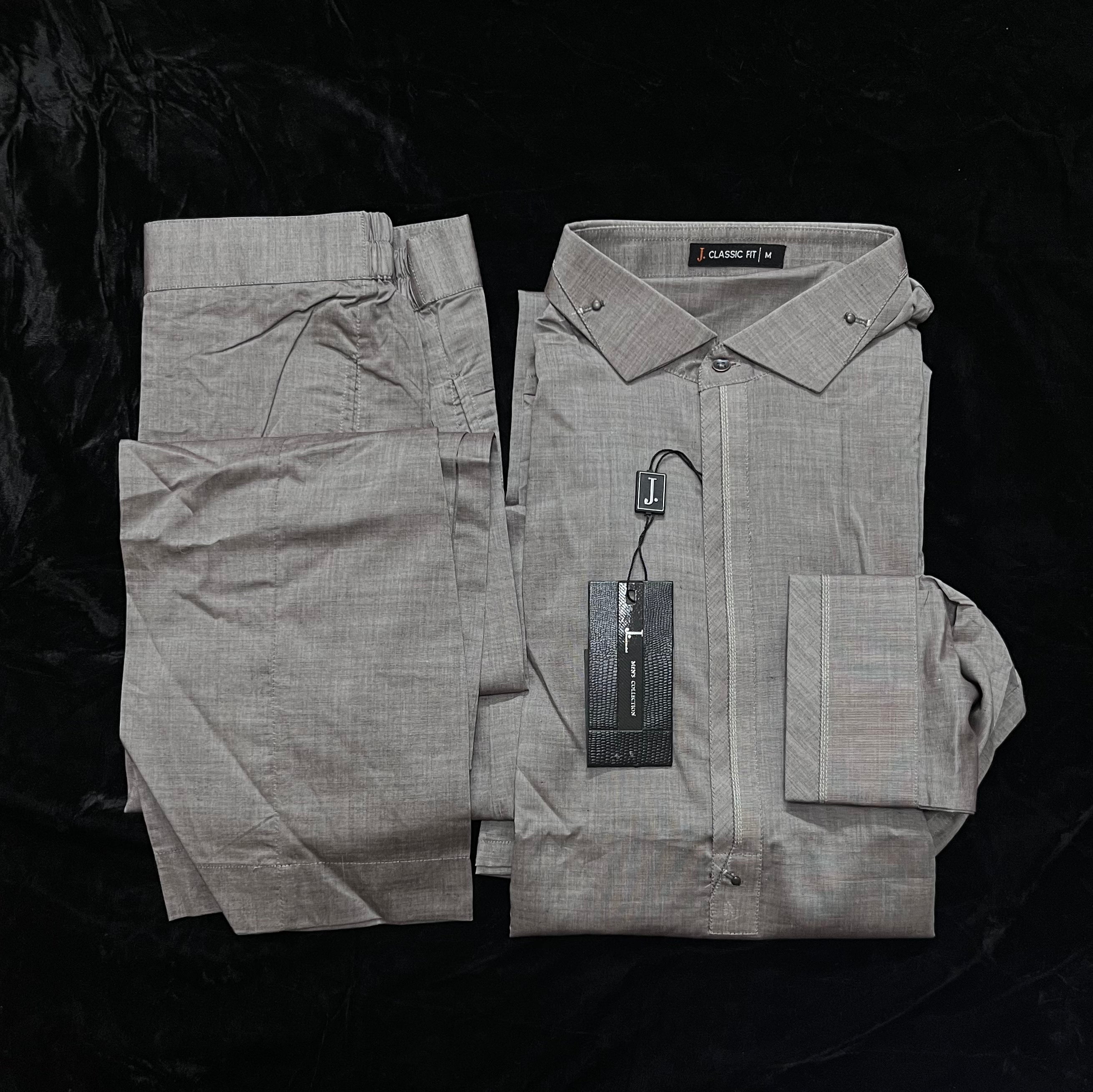 J. Men’s-TWO TONE GREY COTTON KURTA PAJAMA | JJKP-S-32599