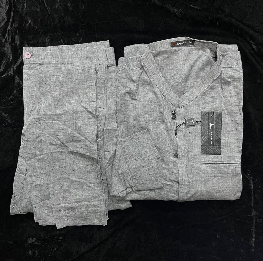 J. Men’s-GREY BLENDED KURTA PAJAMA | JJKP-S-34215