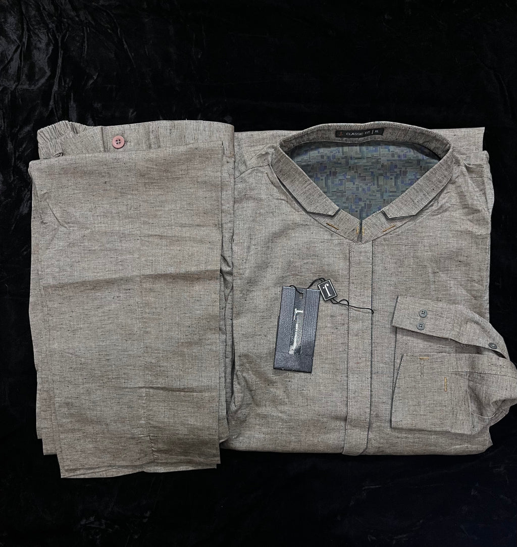J. Men’s-BEIGE BLENDED KURTA PAJAMA | JJKP-S-32608