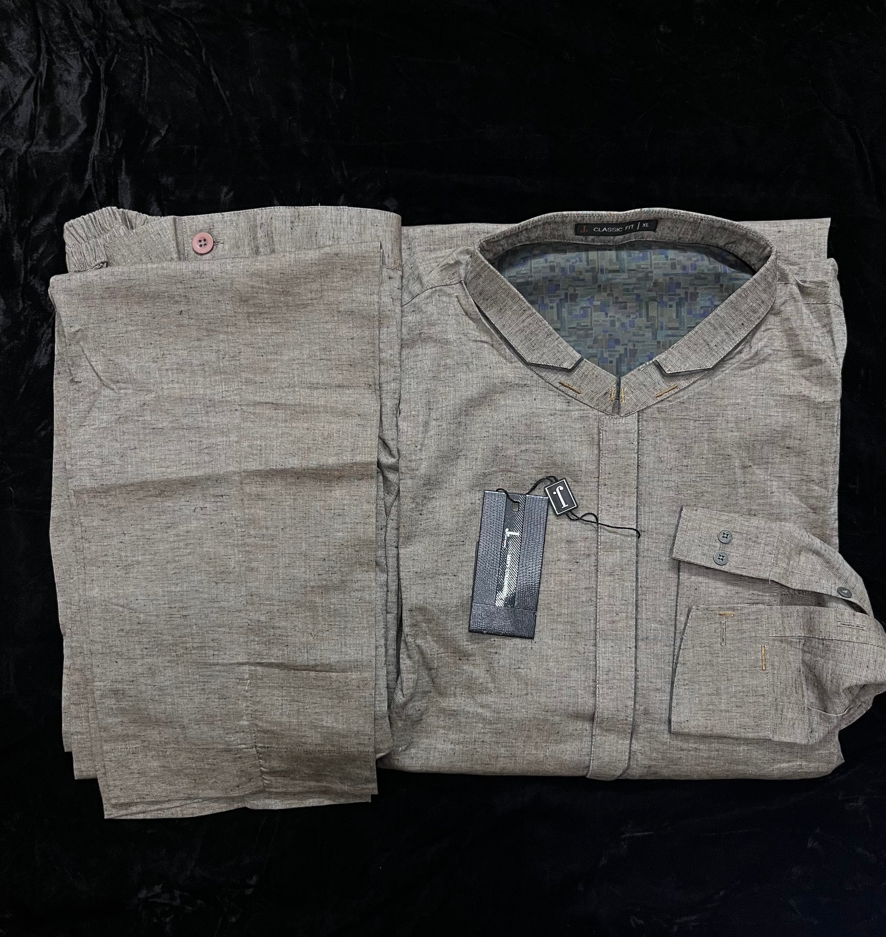 J. Men’s-BEIGE BLENDED KURTA PAJAMA | JJKP-S-32608