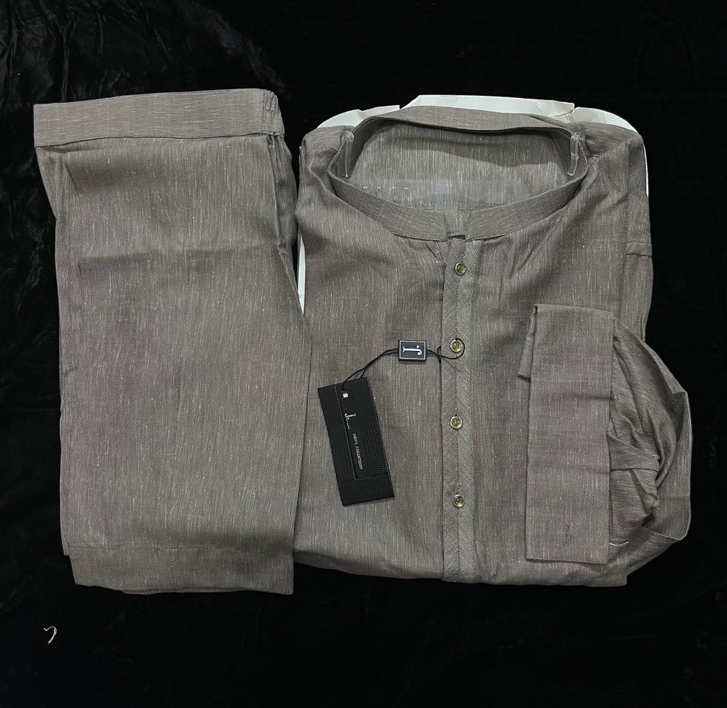 J. Men’s-LIGHT BROWN BLENDED KURTA PAJAMA | JJKP-A-34249