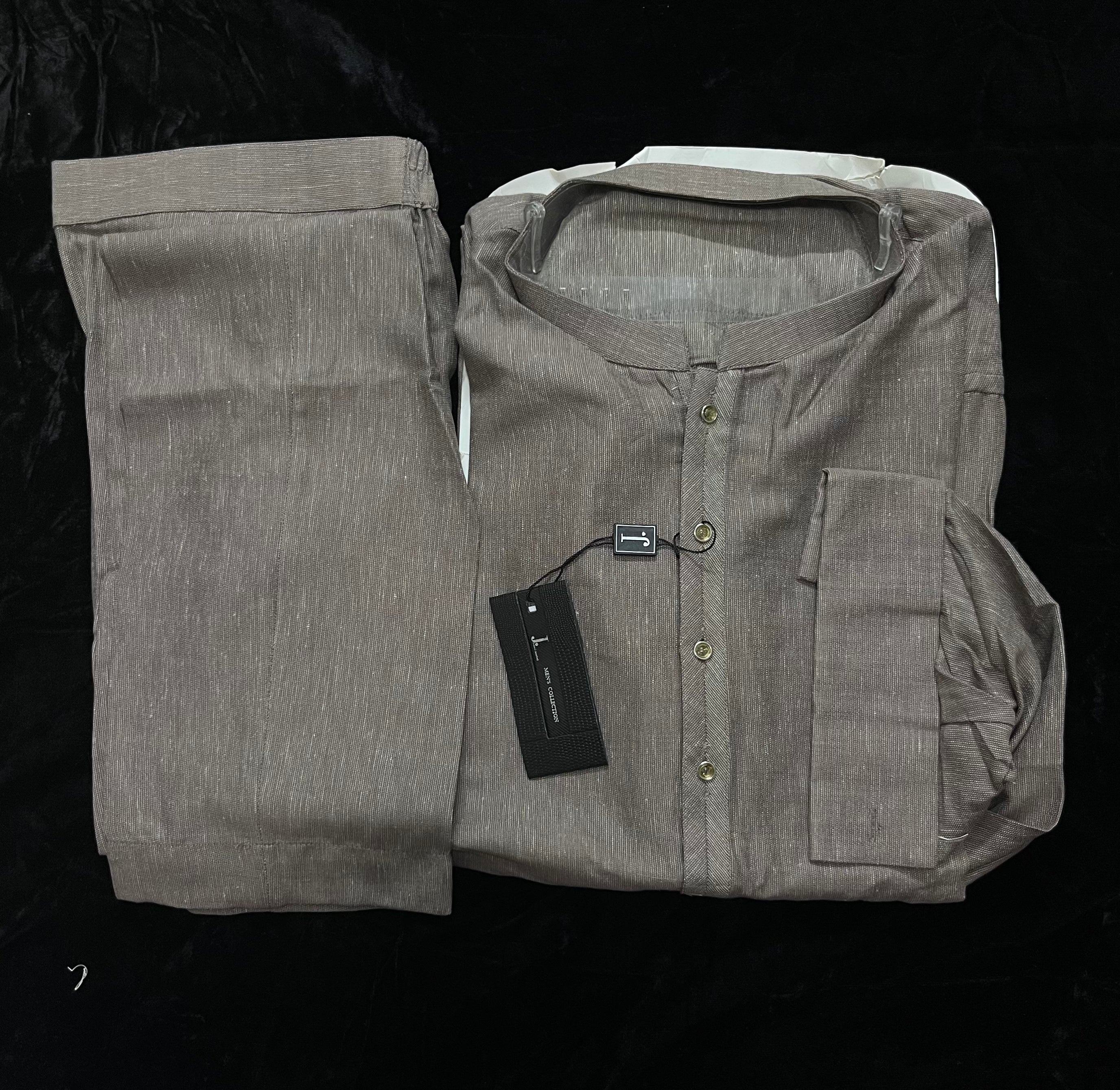 J. Men’s-LIGHT BROWN BLENDED KURTA PAJAMA | JJKP-A-34249