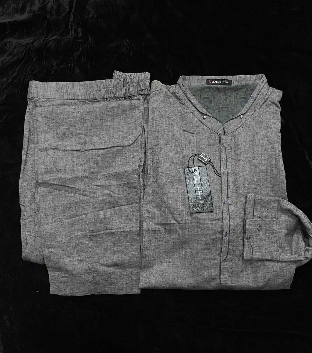 J. Men’s-GREY BLENDED KURTA PAJAMA | JJKP-S-32606