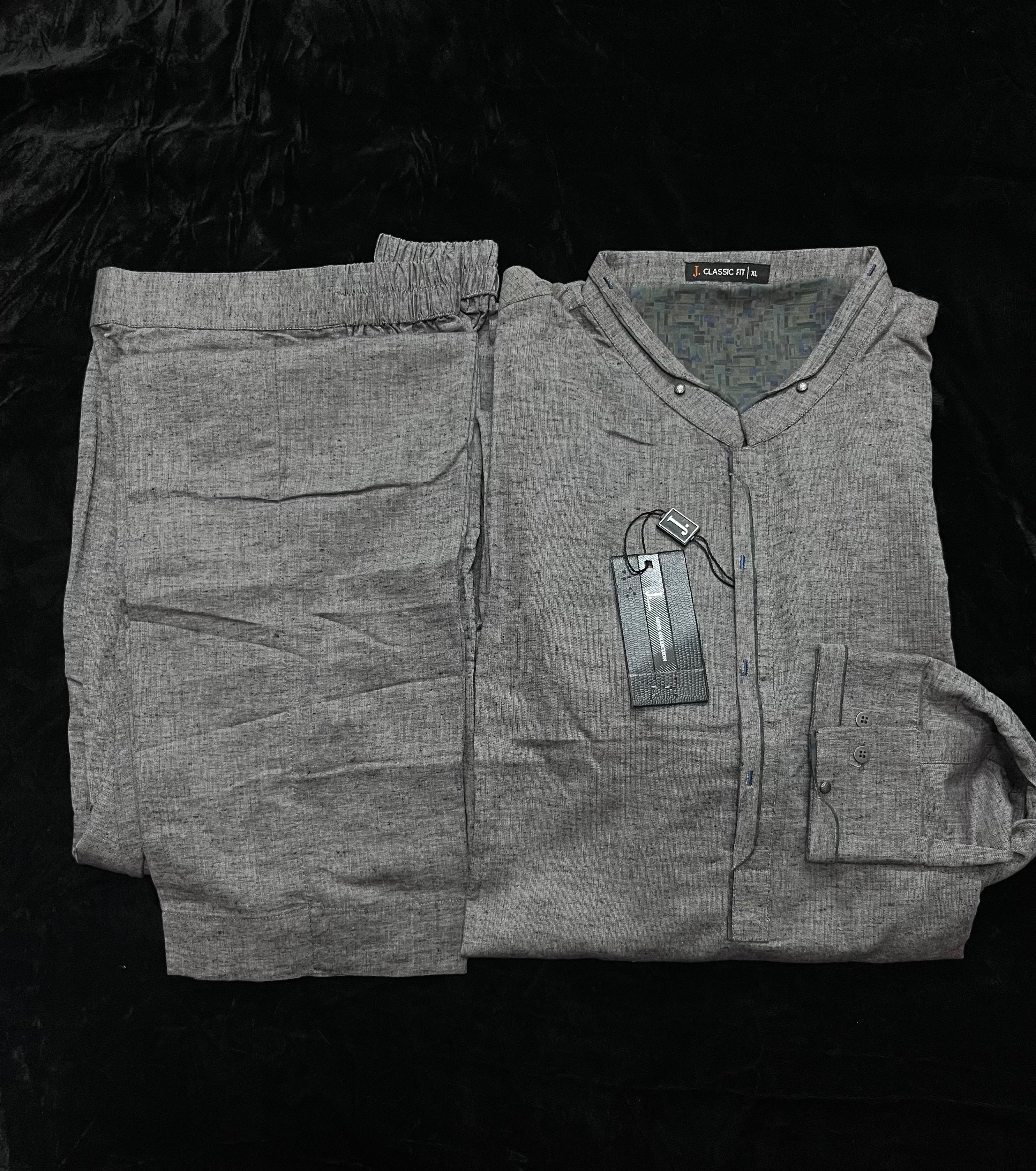 J. Men’s-GREY BLENDED KURTA PAJAMA | JJKP-S-32606
