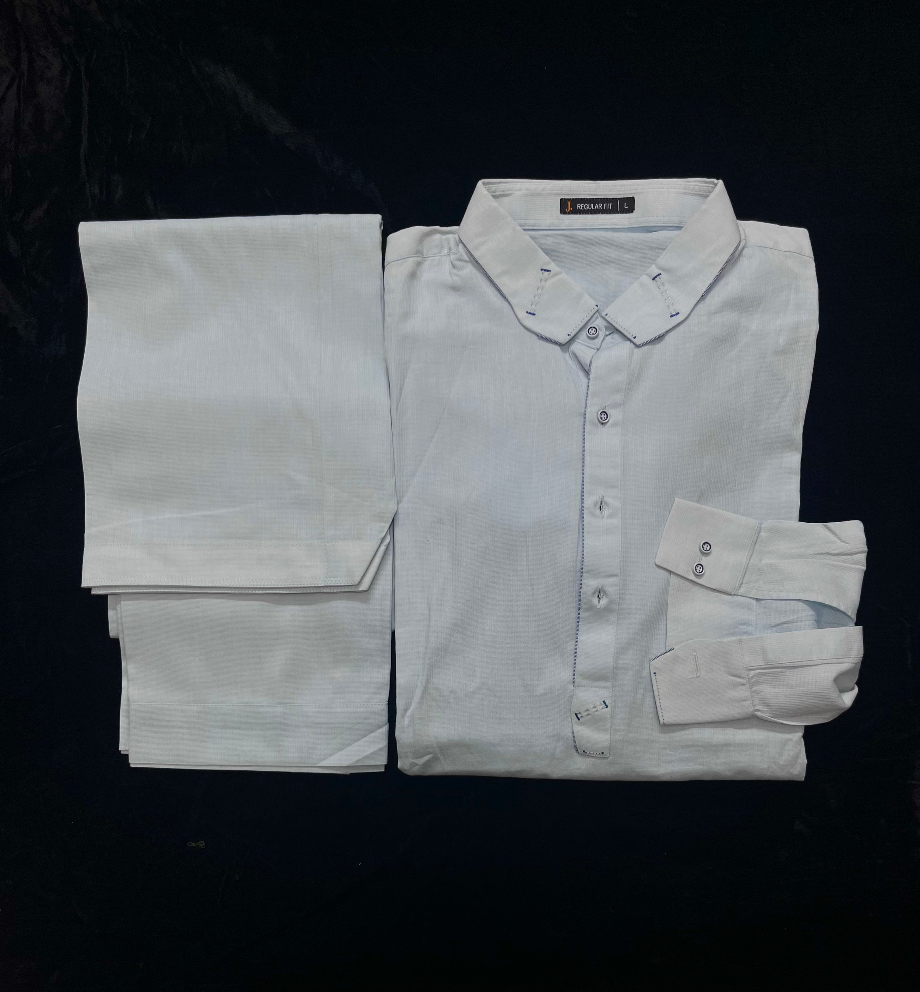 J. Men’s Regular Fit Stitched Shalwar Kameez – Ice Grey Micro Texture