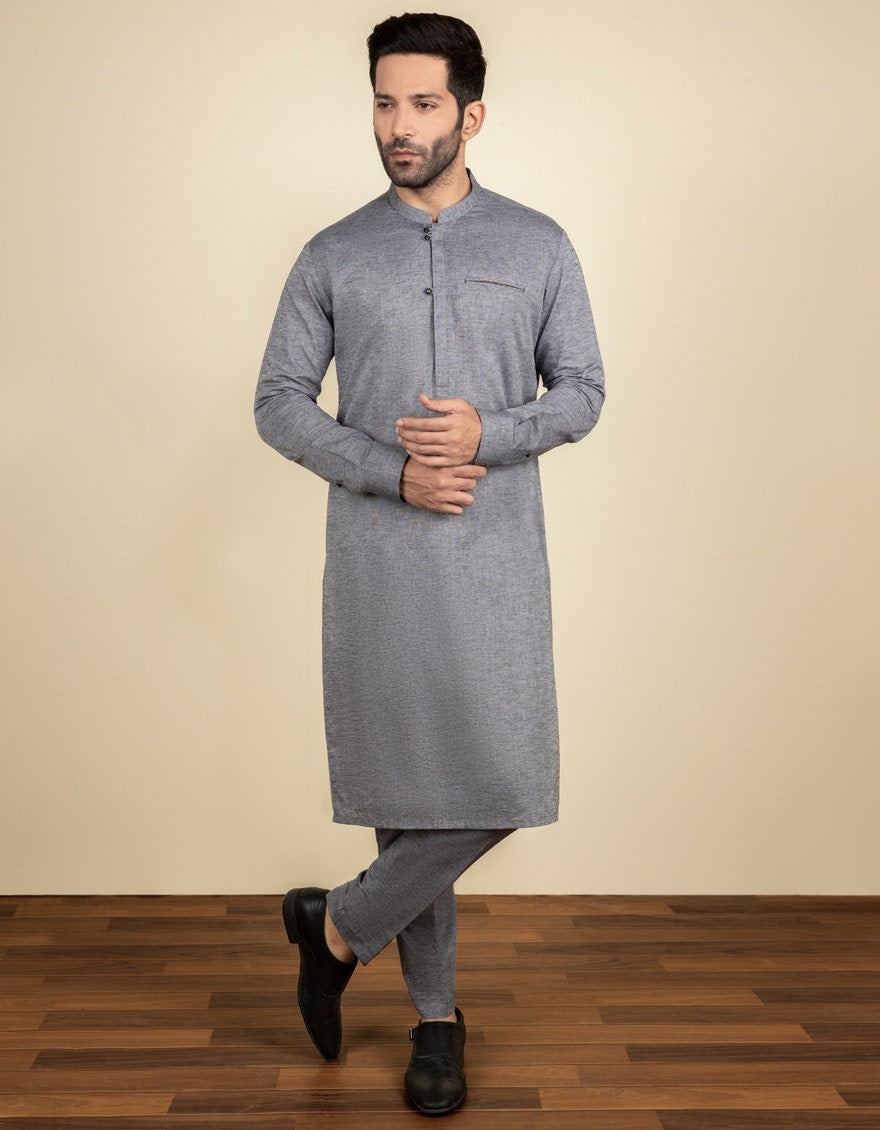 J. Men’s-GREY BLENDED KURTA PAJAMA | JJKP-S-34215