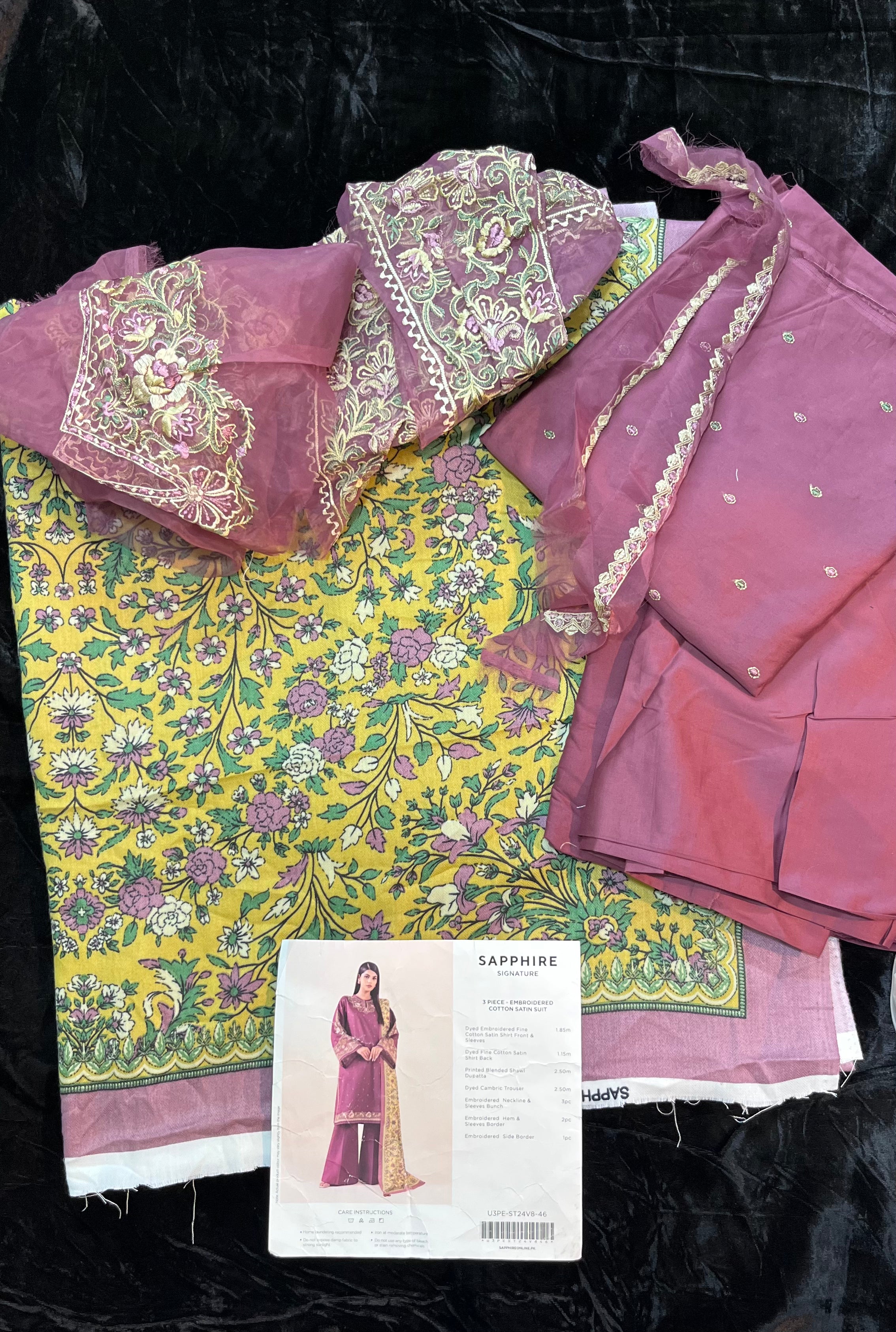 SAPPHIRE  3 PIECE – EMBROIDERED COTTON SATIN SUIT