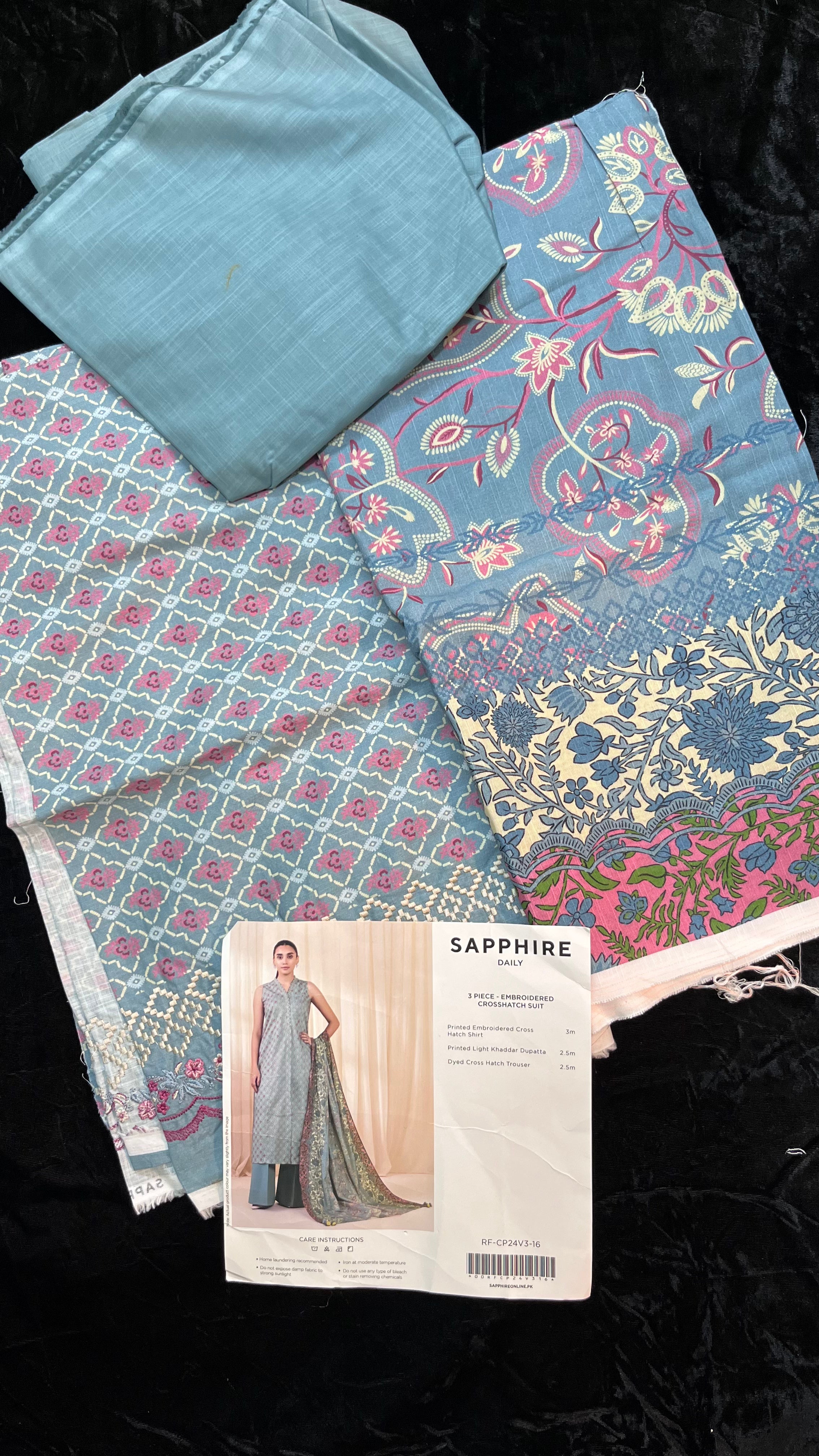 Sapphire 3-Piece Embroidered Crosshatch Suit