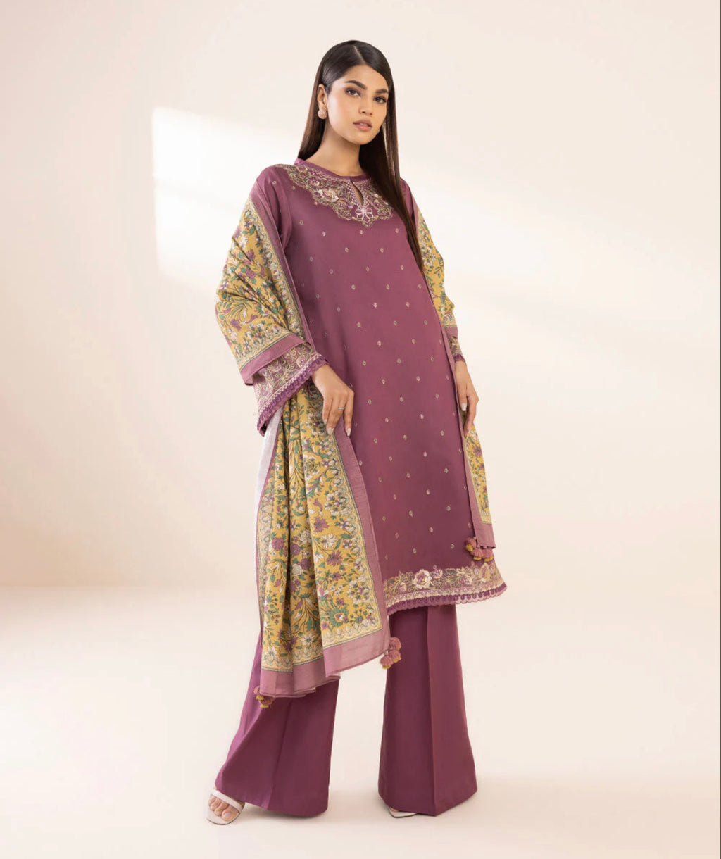 SAPPHIRE  3 PIECE – EMBROIDERED COTTON SATIN SUIT