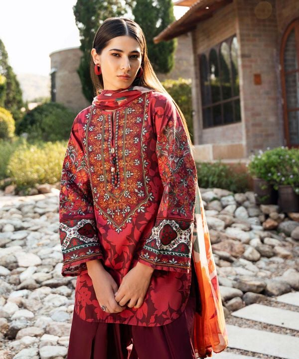 Sapphire 3-Piece Embroidered Cotton Satin Suit