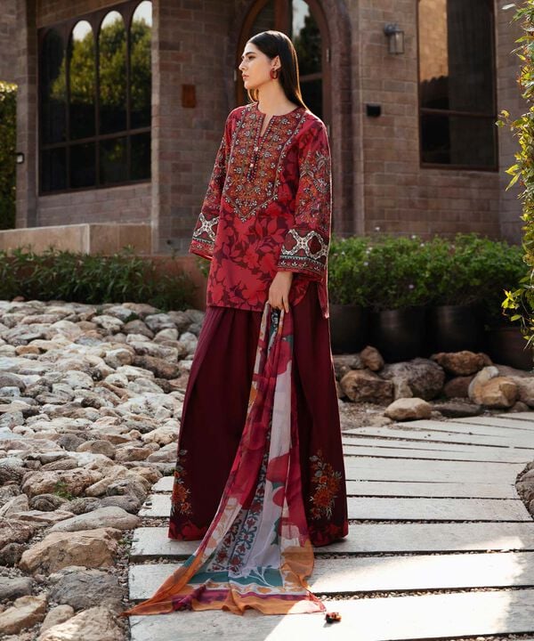 Sapphire 3-Piece Embroidered Cotton Satin Suit