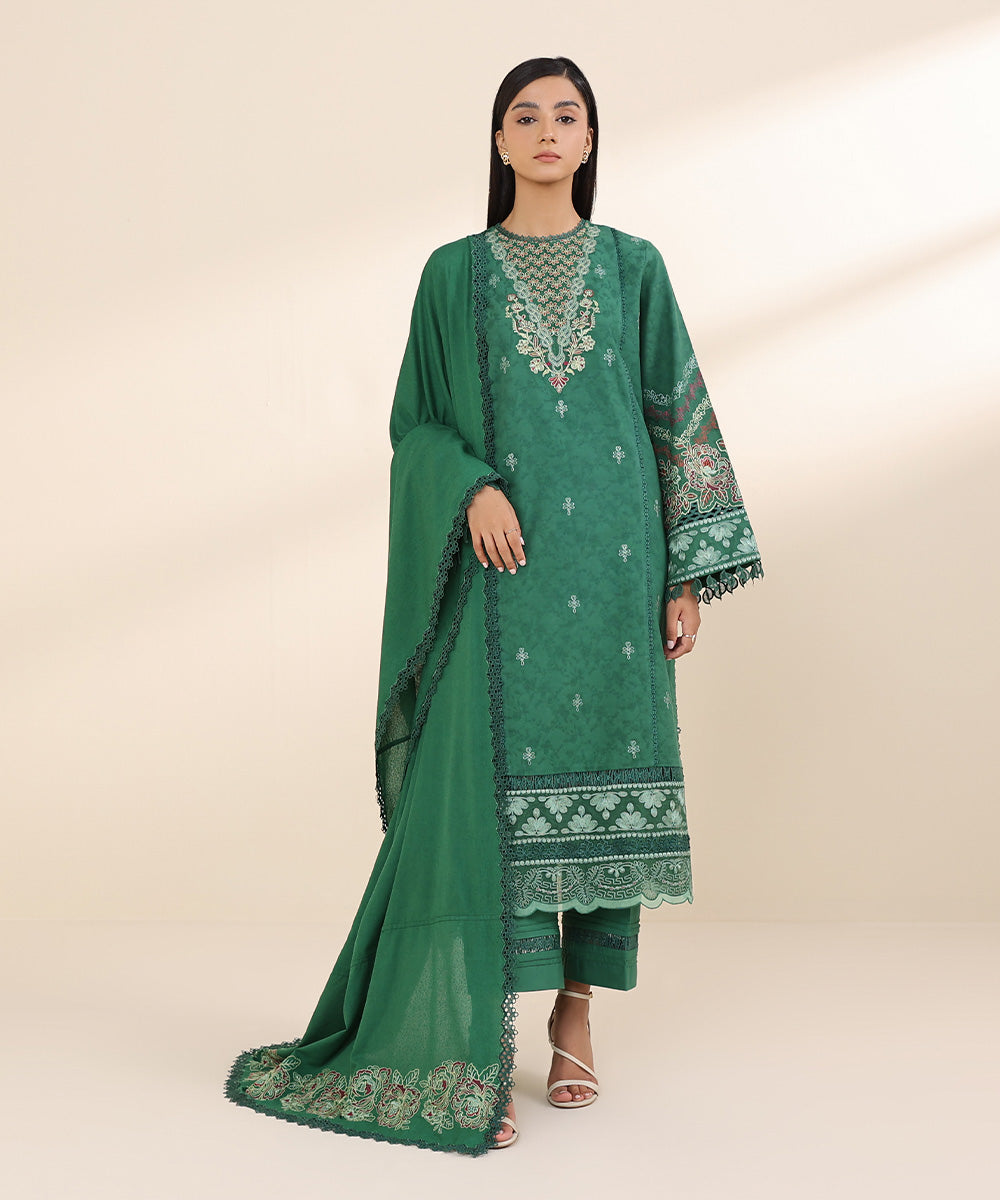 Sapphire 3-Piece Embroidered Cotton Jacquard Suit