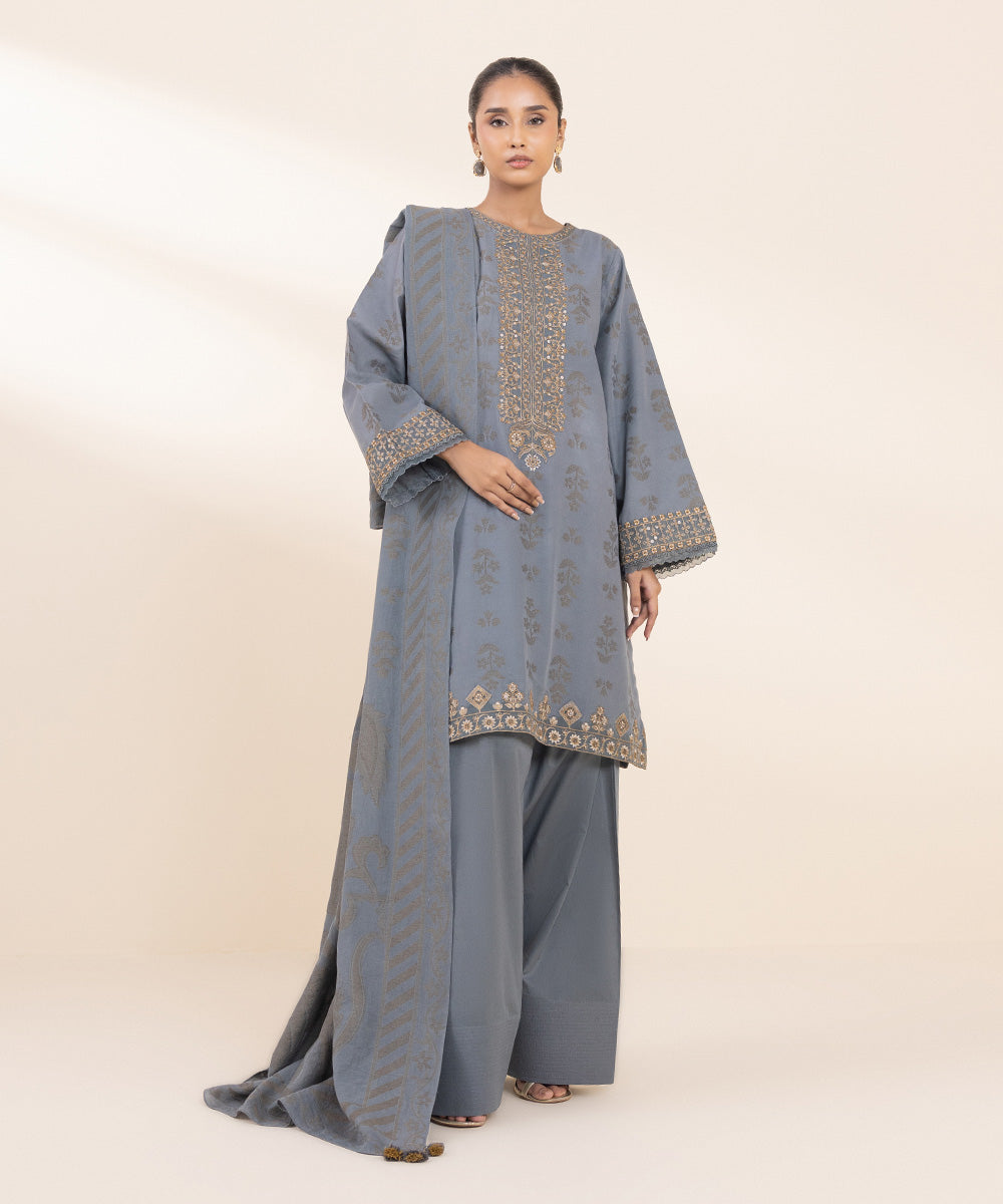 Sapphire 3-Piece Embroidered Jacquard Suit