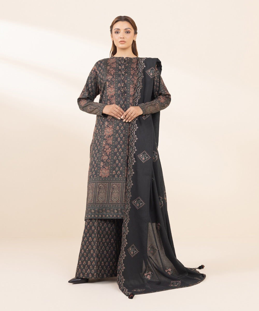 Sapphire 3-Piece Embroidered Cotton Satin Suit