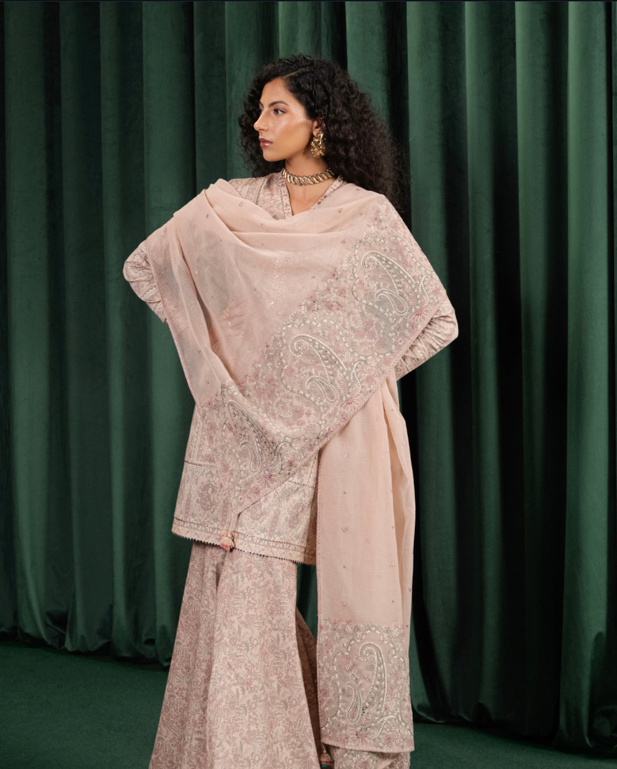 Sapphire 3-Piece Embroidered Cotton Satin Suit