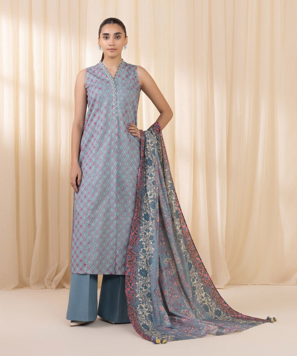Sapphire 3-Piece Embroidered Crosshatch Suit