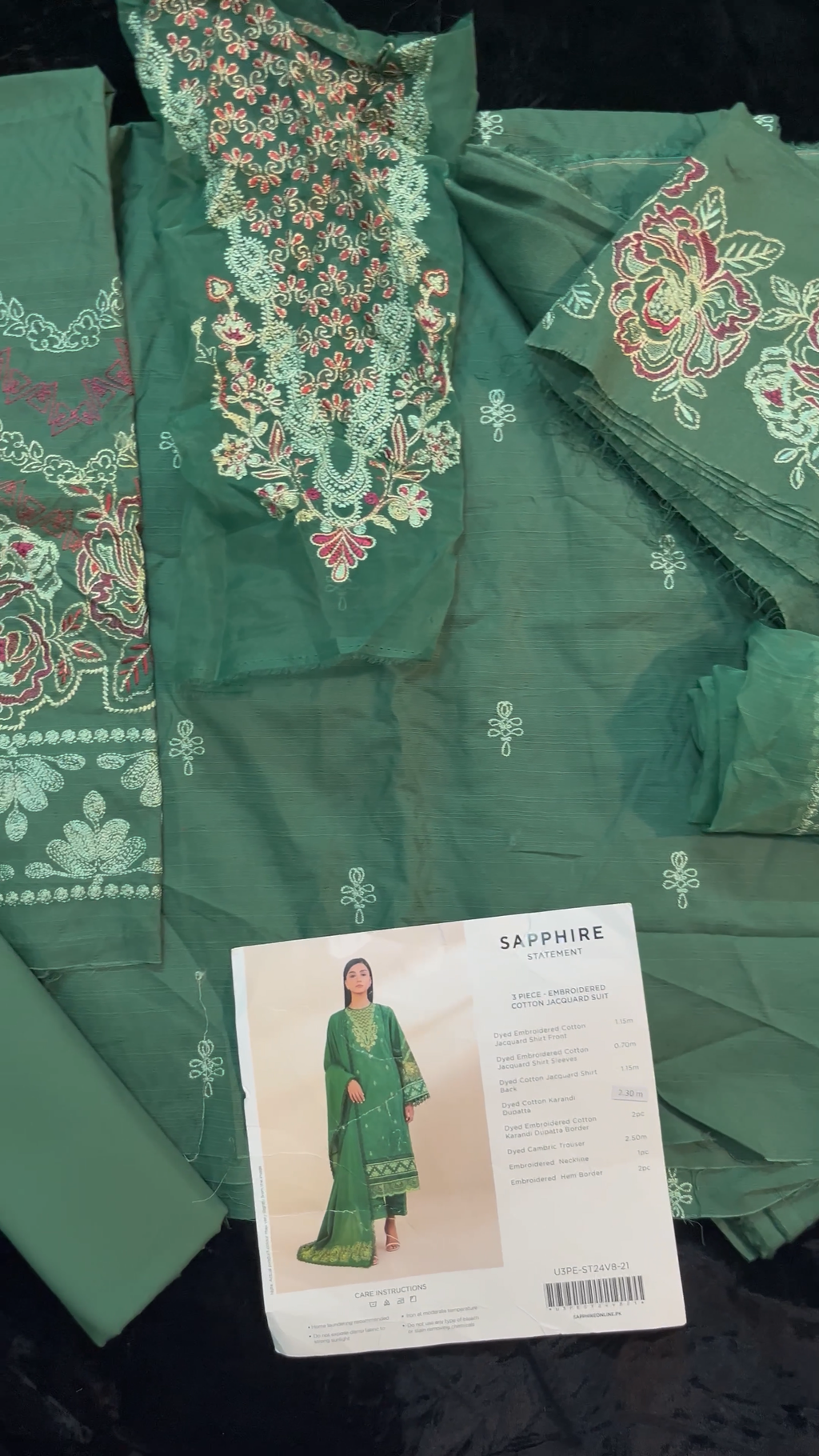 Sapphire 3-Piece Embroidered Cotton Jacquard Suit