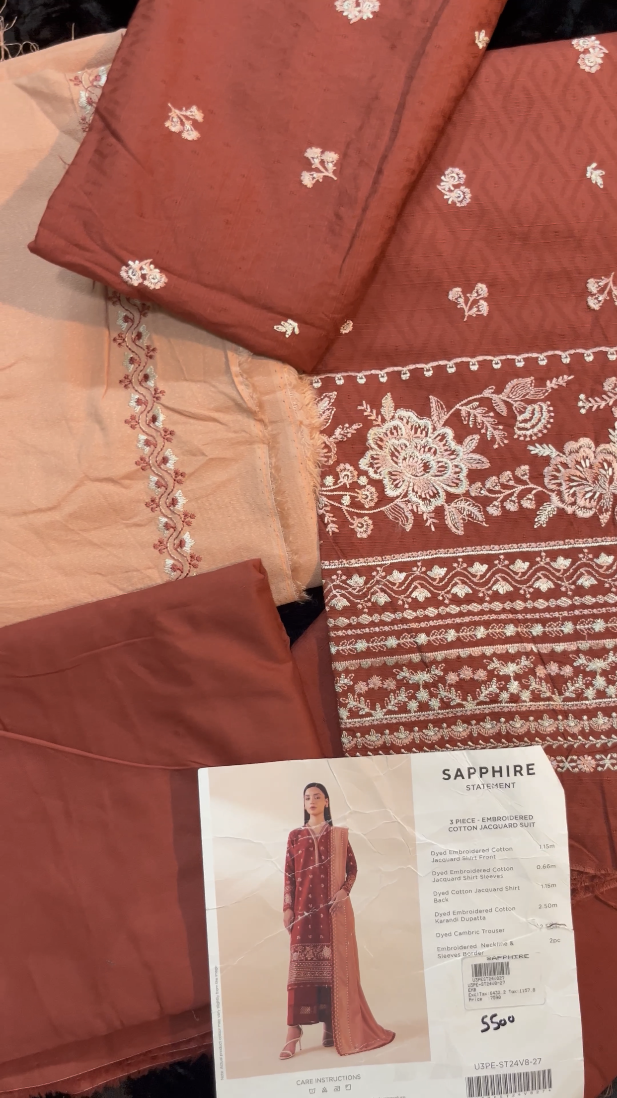 Sapphire 3-Piece Embroidered Cotton Jacquard Suit