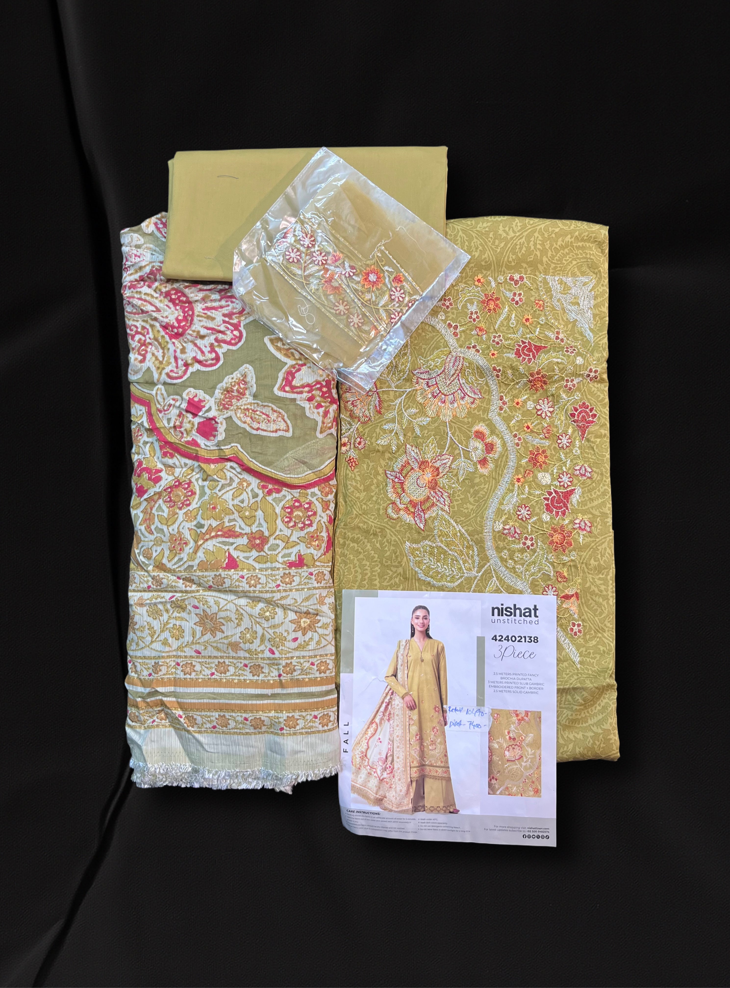 Nishat Fall Fantasy Embroidered Cambric Unstitched 3Pc Suit