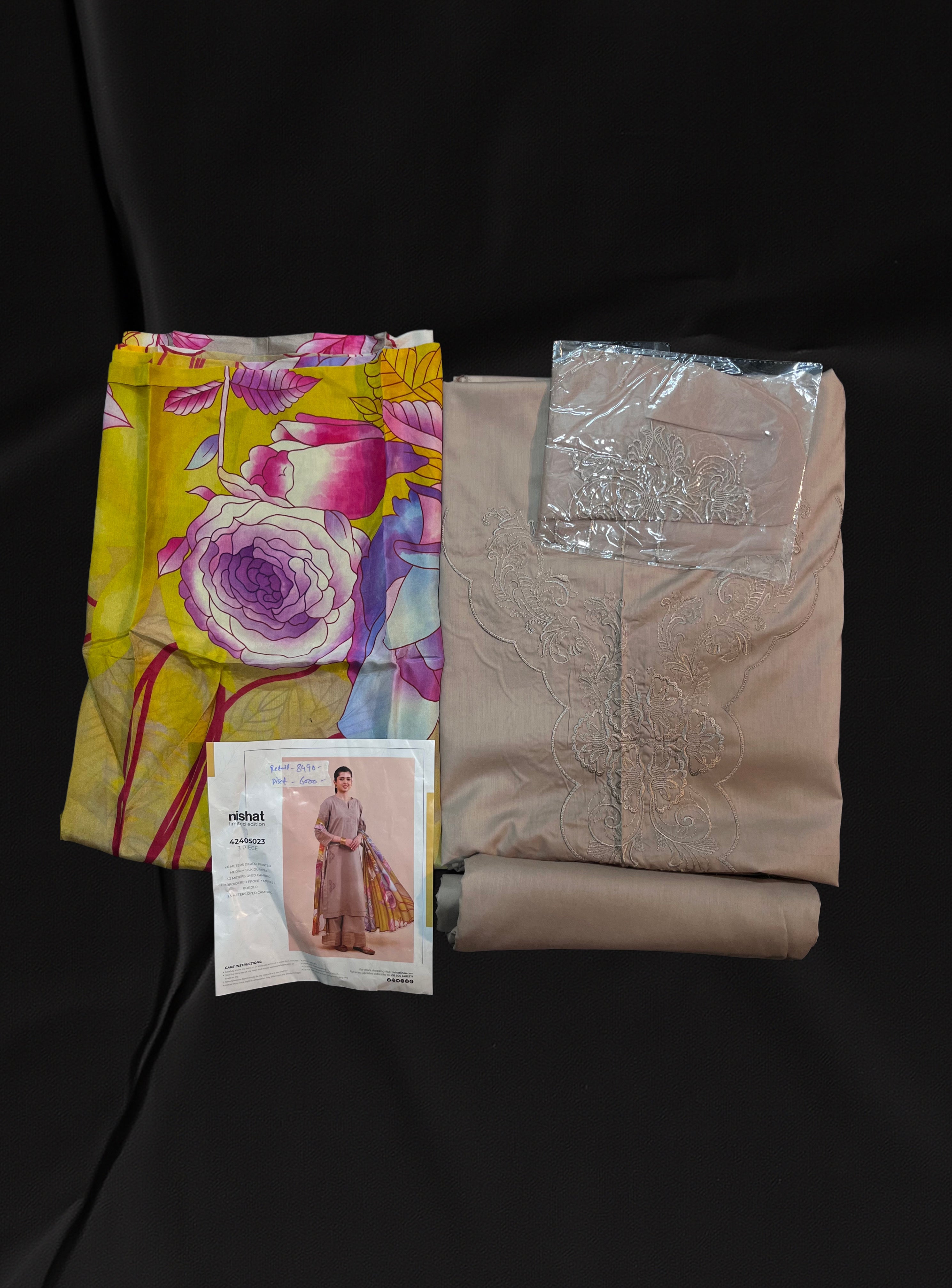 Nishat – 3 Piece Embroidered Khaddar Suit with Printed Dupatta