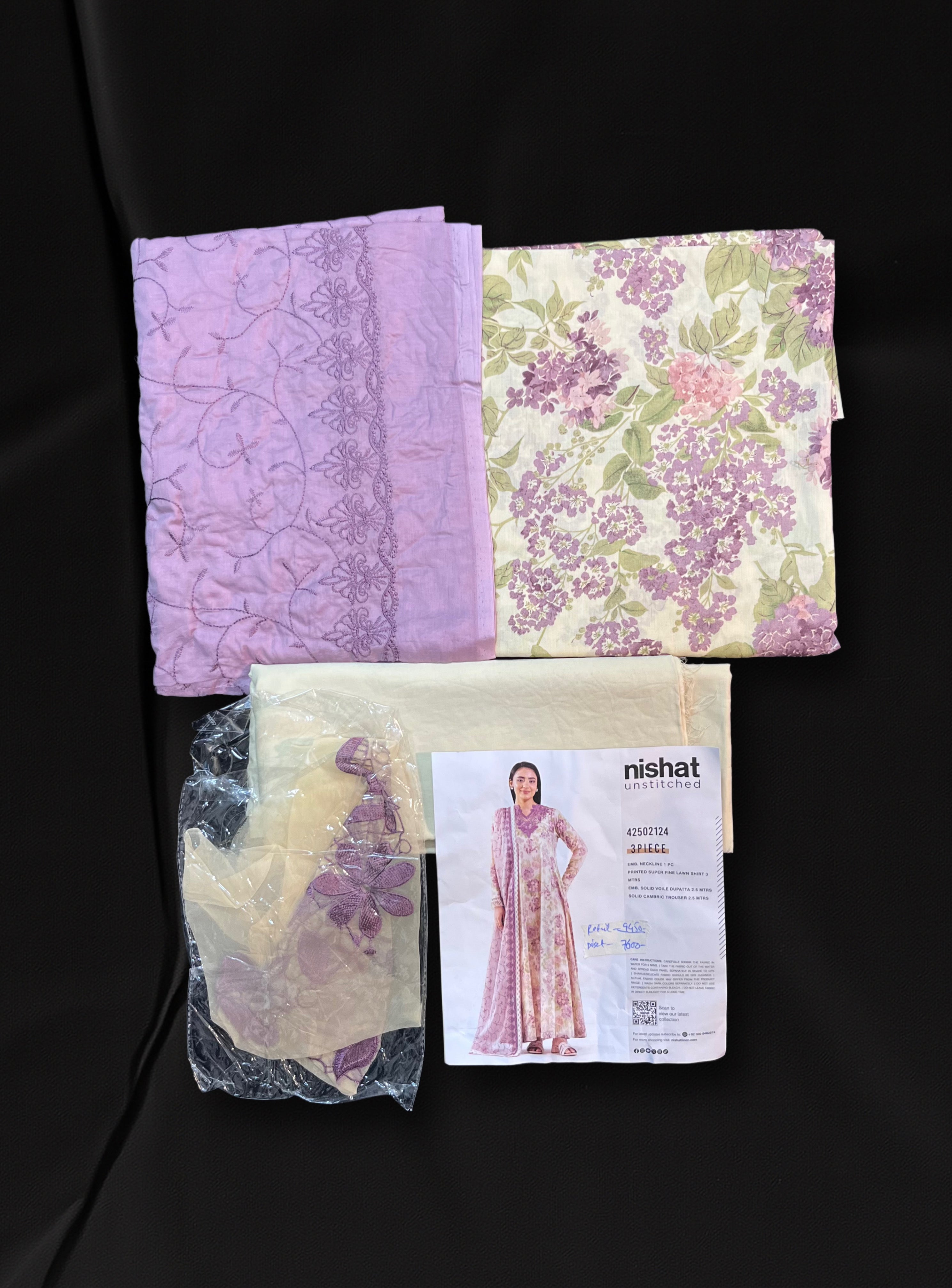 Nishat Linen 3 Piece - Printed Embroidered Suit