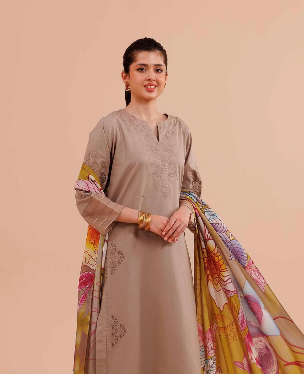 Nishat – 3 Piece Embroidered Khaddar Suit with Printed Dupatta