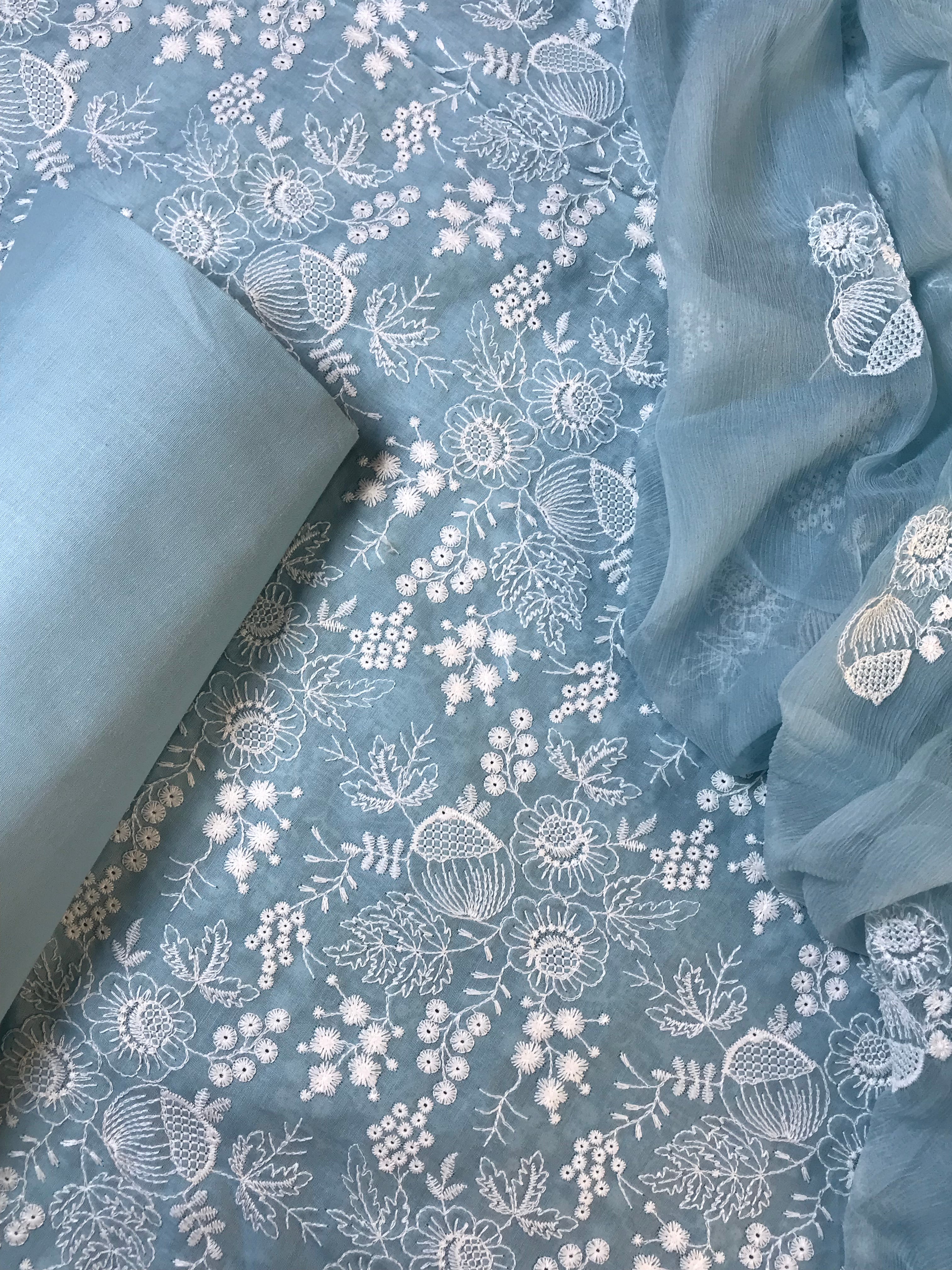 Bareeze Style Embroidered Lawn Suit – 3 Piece Unstitched (Chiffon Dupatta)