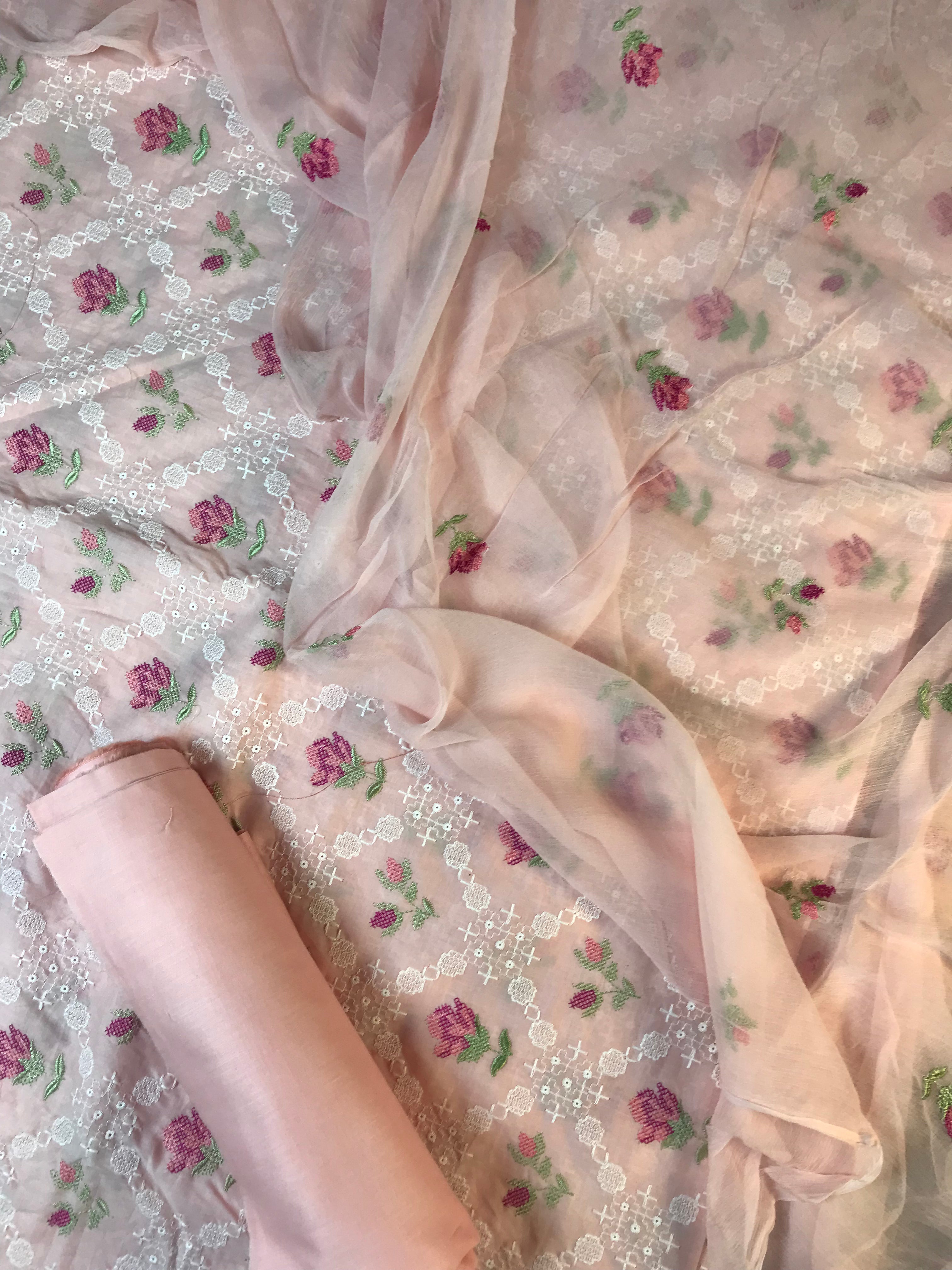 Bareeze Style Embroidered Lawn Suit – 3 Piece Unstitched (Chiffon Dupatta)