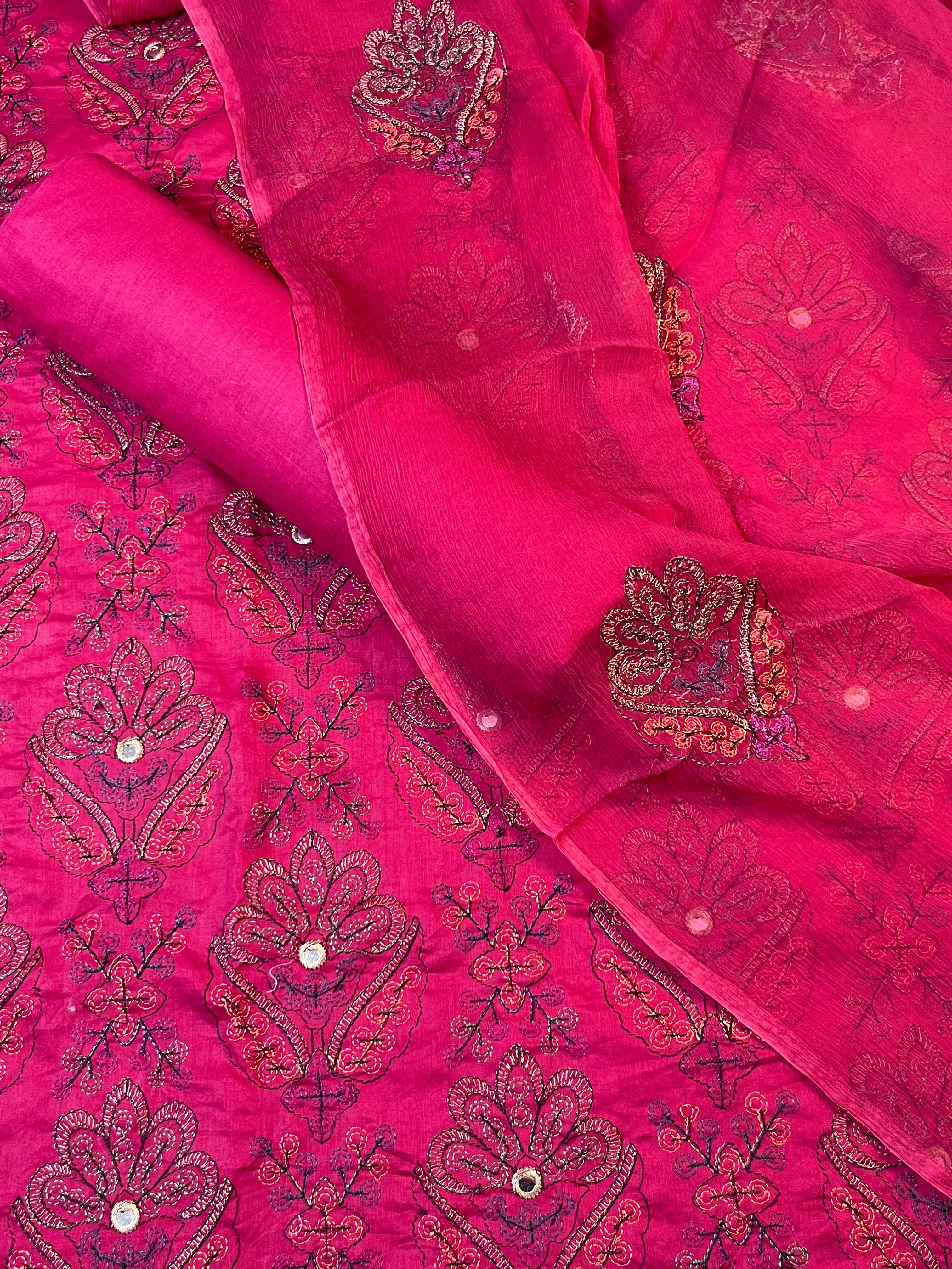 Bareeze Style Embroidered Lawn Suit with Panni Work – 3 Piece Unstitched (Chiffon Dupatta)