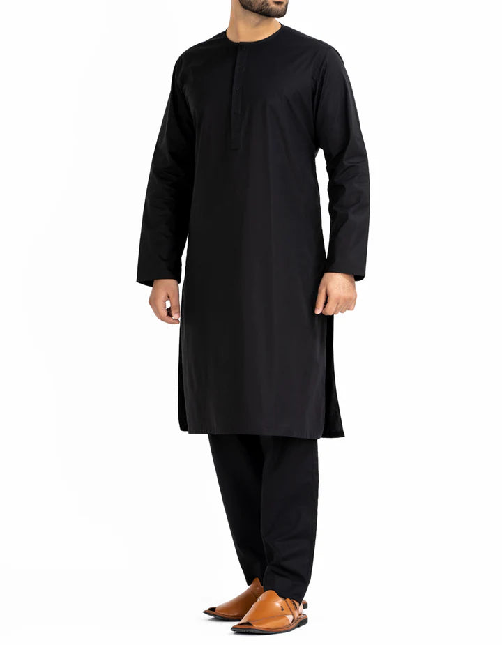 Black Cotton Inner Suit - J. Junaid Jamshed